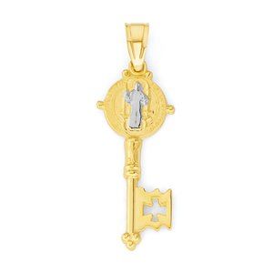 10k Real Solid Gold Saint Benedict Key Pendant - Catholic Jewelry Gifts for Her